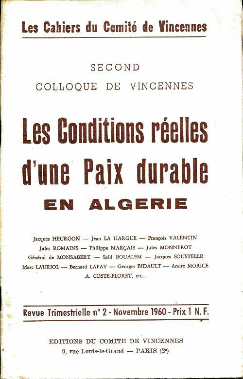 Livrenpoche : Les conditions réelles d'une paix durable en Algérie - Collectif - Livre