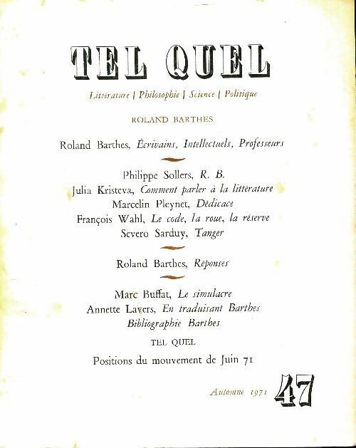 Livrenpoche : Tel quel n°47 - Collectif - Livre