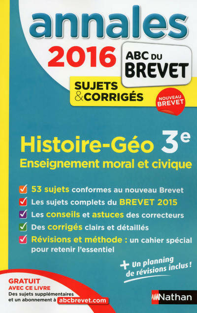 Livrenpoche : Histoire - géographie 3e 2016 sujets et corrigés - Grégoire pralon - Livre