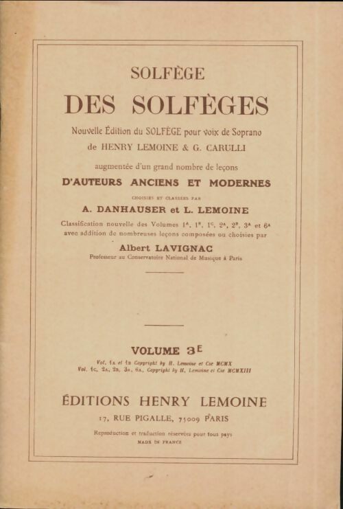 Livrenpoche : Solfège des solfèges Volume 3E - Henry Lemoine - Livre