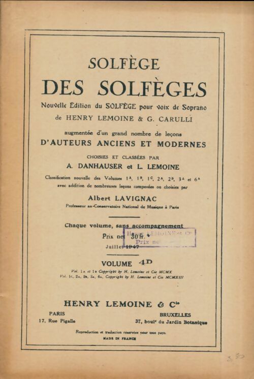 Livrenpoche : Solfège des solfèges Volume 4D - Henry Lemoine - Livre