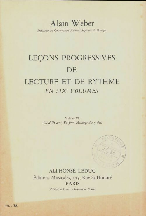 Livrenpoche : Leçons progressives de lecture et de rythme Tome VI - Alain Weber - Livre