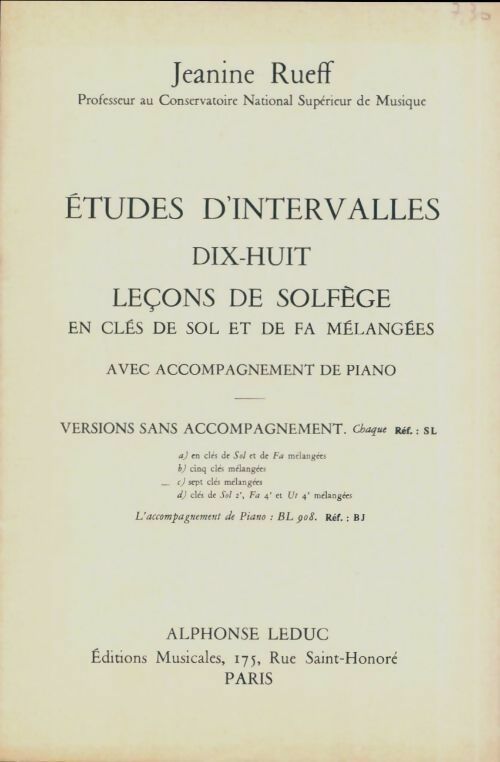 Livrenpoche : Etudes d'intervalles. Dix-huit leçons de solfège - Jeanine Rueff - Livre