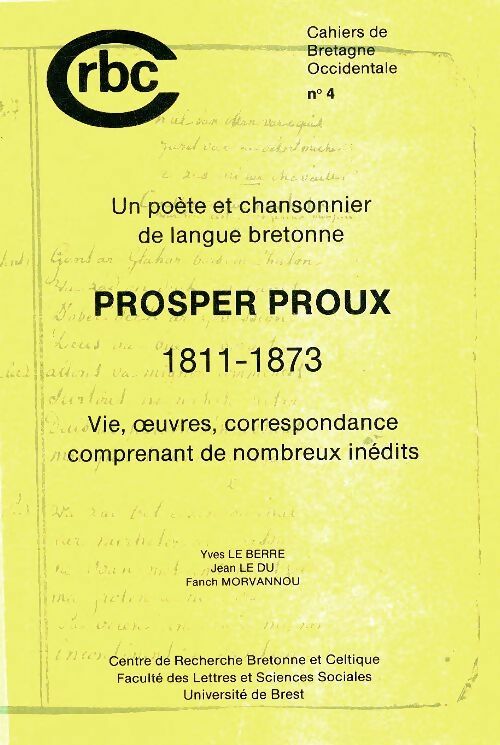 Livrenpoche : Cahiers de Bretagne occidentale n°4 : Prosper Roux - Collectif - Livre