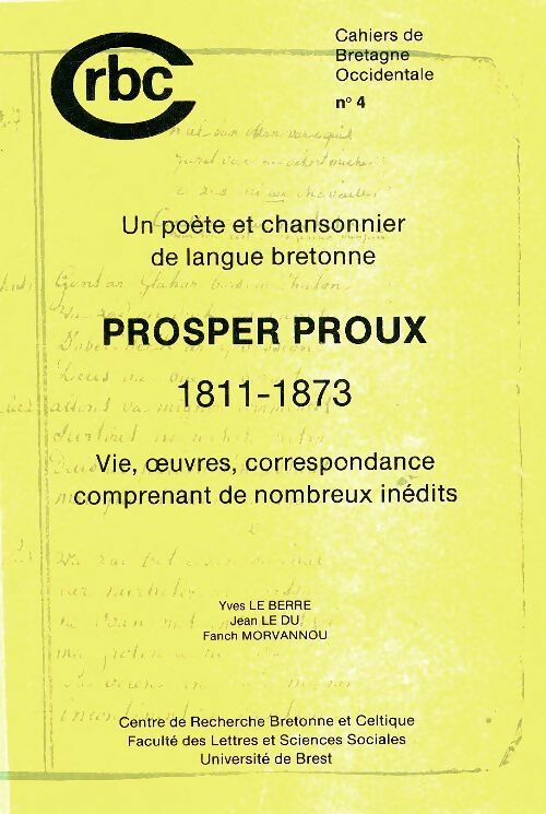 Cahiers de Bretagne occidentale n°4 : Prosper Roux - Collectif -  Cahiers de Bretagne Occidentale - Livre