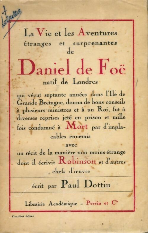 Livrenpoche : La vie et les aventures étranges et surprenantes de Daniel De Foë - Paul Dottin - Livre