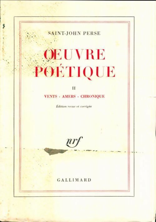 Livrenpoche : Oeuvre poétique Tome II : Vents - amers - chronique - Saint-John Perse - Livre
