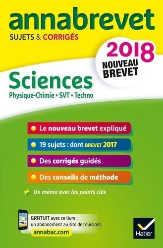 Livrenpoche : Physique-chimie SVT technologie 3e. Sujets et corrigés 2018 - Emmanuelle Michaud - Livre
