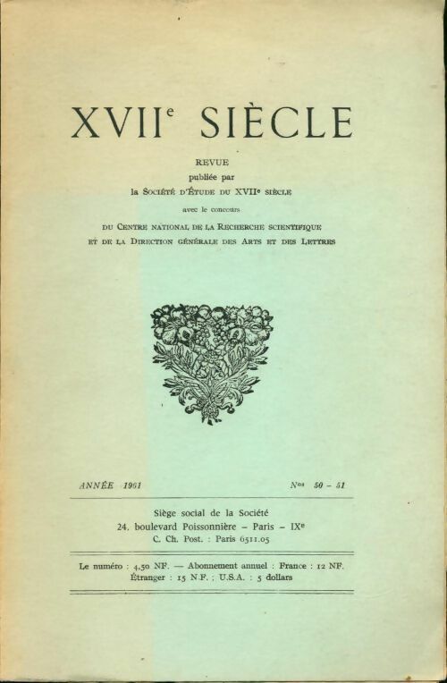 Livrenpoche : XVIIe siècle n°50-51 - Collectif - Livre