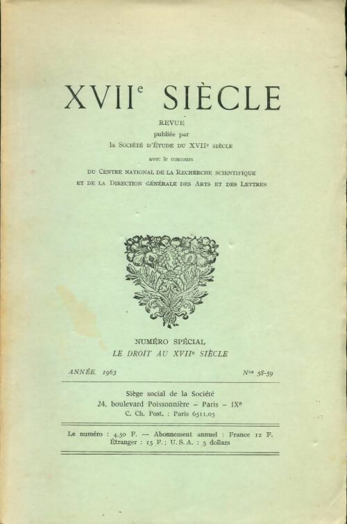 Livrenpoche : XVIIe siècle n°58-59 - Collectif - Livre