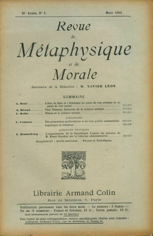 Livrenpoche : Revue de métaphysique et de morale 21e année n°2 - Collectif - Livre