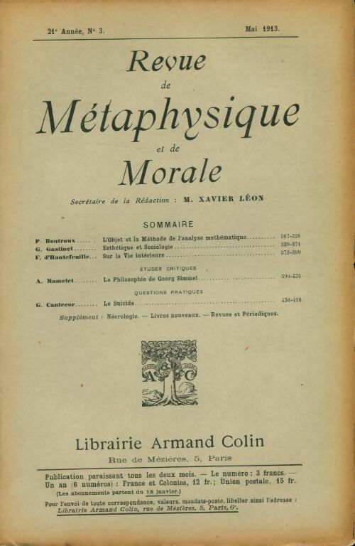 Livrenpoche : Revue de métaphysique et de morale 21e année n°3 - Collectif - Livre