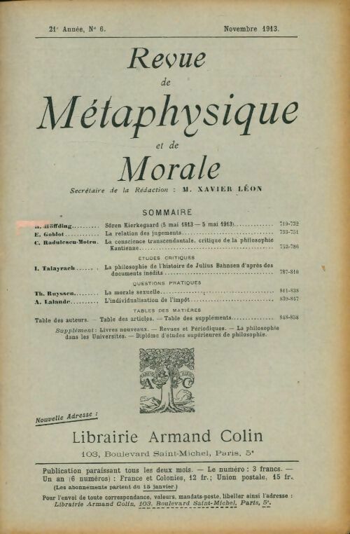 Livrenpoche : Revue de métaphysique et de morale 21e année n°6 - Collectif - Livre