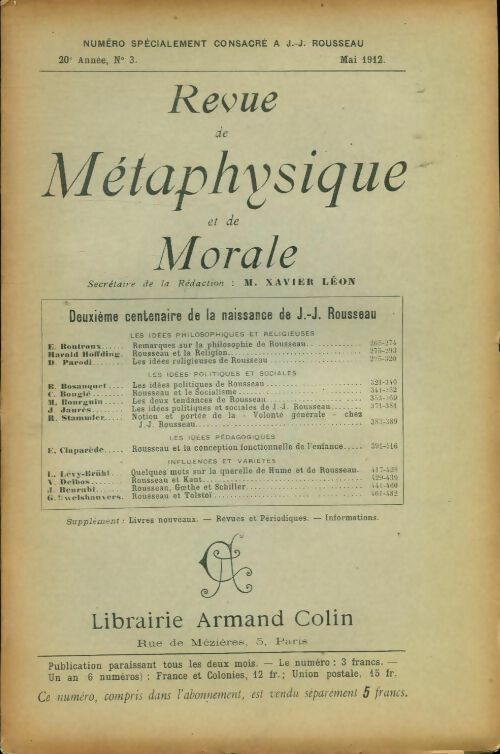 Livrenpoche : Revue de métaphysique et de morale 20e année n°3 - Collectif - Livre