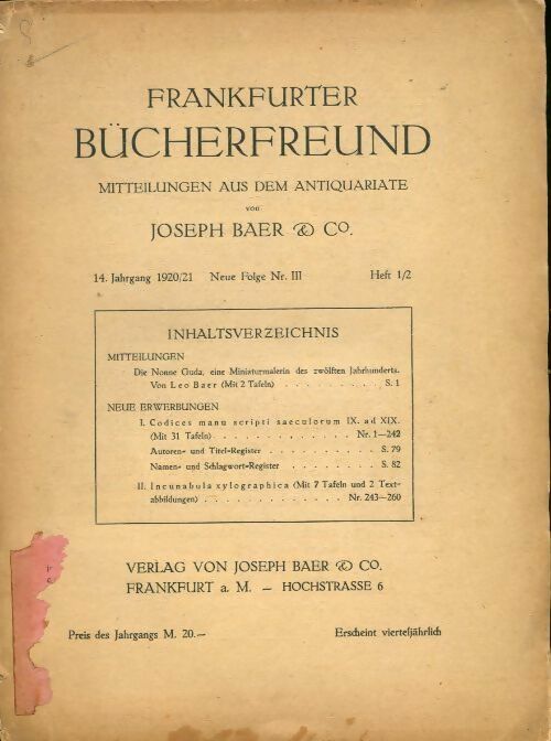 Livrenpoche : Frankfurter bücherfreund 1920 n°3 - Collectif - Livre