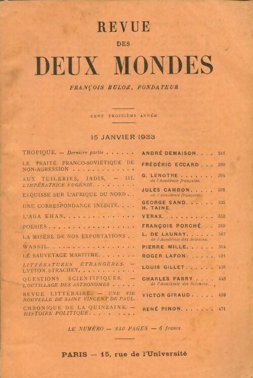 Livrenpoche : Revue des deux mondes 103e années Tome XIII - Collectif - Livre