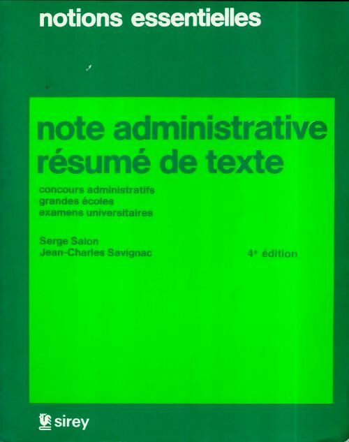 Livrenpoche : Note administrative et résumé de texte. Concours administratifs catégorie A - Serge Salon - Livre