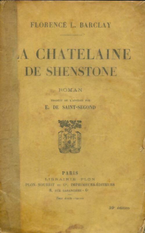 La châtelaine de Shenstone - Florence L. Barclay -  Plon poches divers - Livre