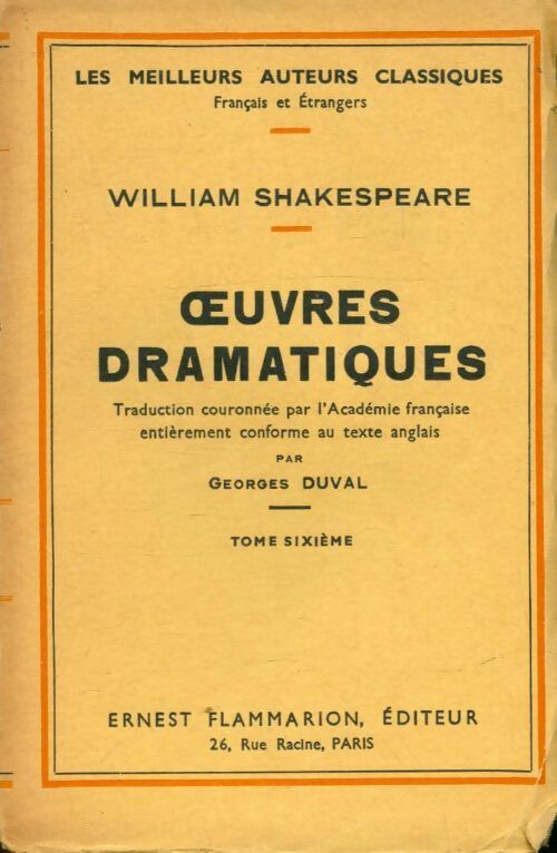 Livrenpoche : Oeuvres dramatiques Tome VI - William Shakespeare - Livre
