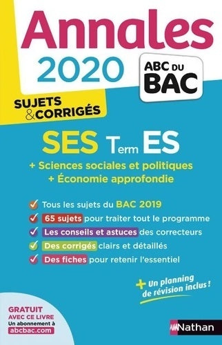 Livrenpoche : Sciences économiques et sociales Terminale ES Sujets & corrigés 2020 - Sandrine Benase-Rebeyrol - Livre