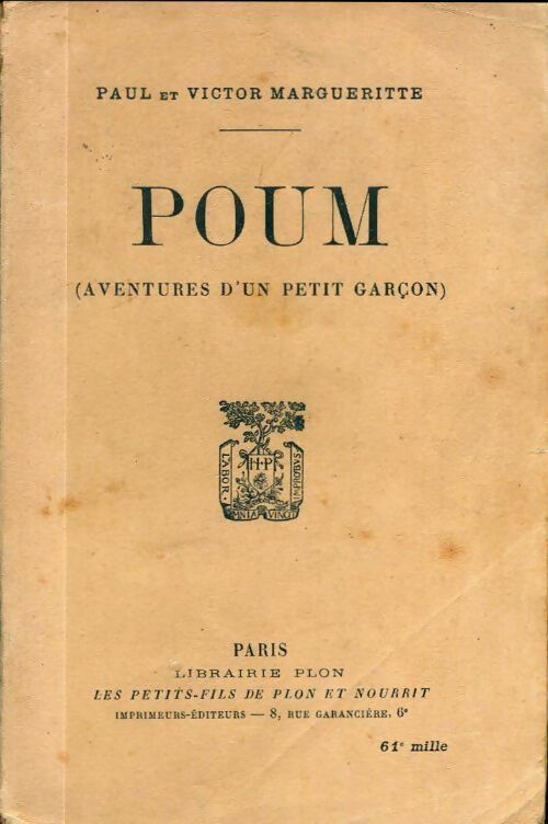 Poum (aventures d'un petit garçon) - Victor Margueritte -  Plon poches divers - Livre
