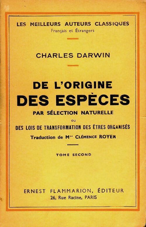 Livrenpoche : De l'origine des espèces Tome II - Charles Darwin - Livre