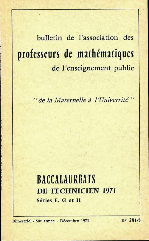 Livrenpoche : Mathématiques séries F, G et H 1971 - Collectif - Livre
