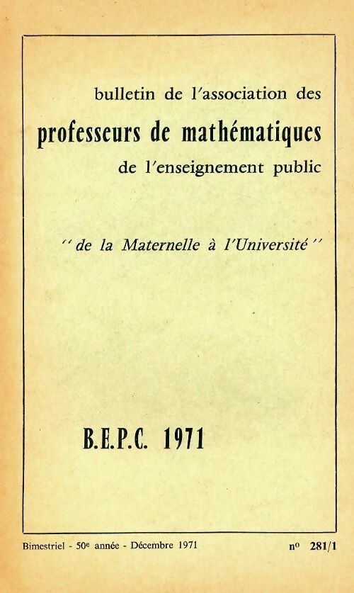 Livrenpoche : Annales du BEPC 1971 : Mathématiques - Collectif - Livre