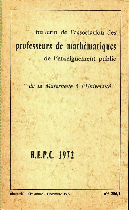 Livrenpoche : Annales du BEPC 1972 : Mathématiques - Collectif - Livre