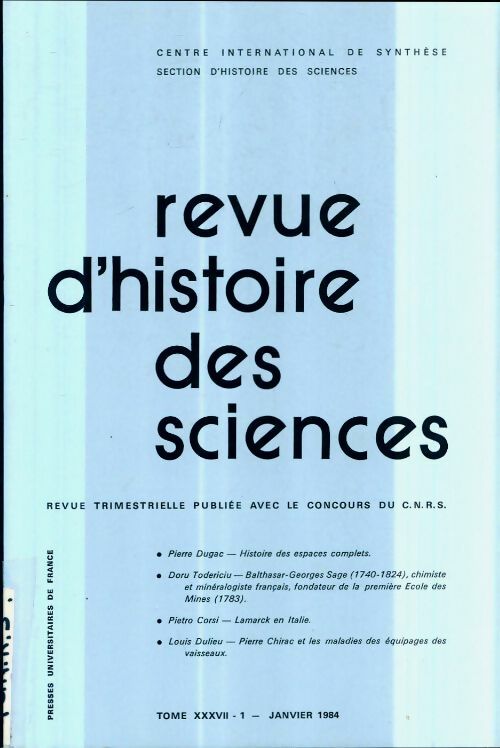 Livrenpoche : Revue d'histoire des sciences Tome XXXVII n°1 - Collectif - Livre