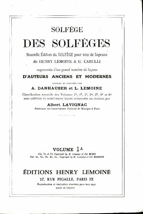 Livrenpoche : Solfège des solfèges volume 1A - Henry Lemoine - Livre