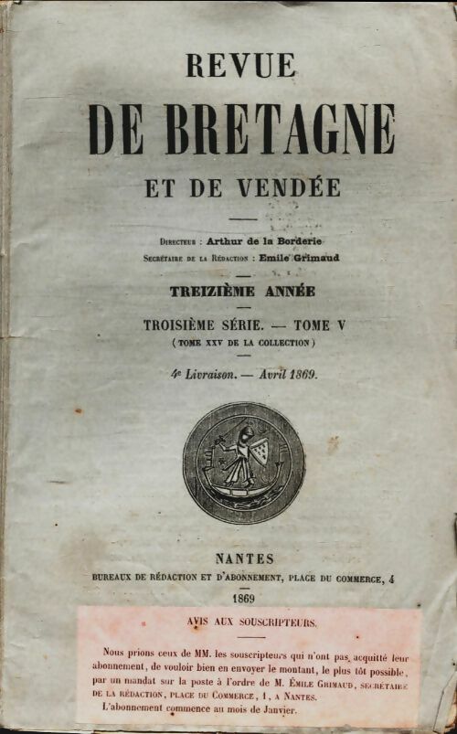 Livrenpoche : Revue de Bretagne et de Vendée 13e année 3e série Tome V - Collectif - Livre