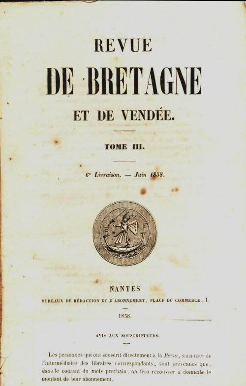 Livrenpoche : Revue de Bretagne et de Vendée 2e année Tome III 6e livraison - Collectif - Livre