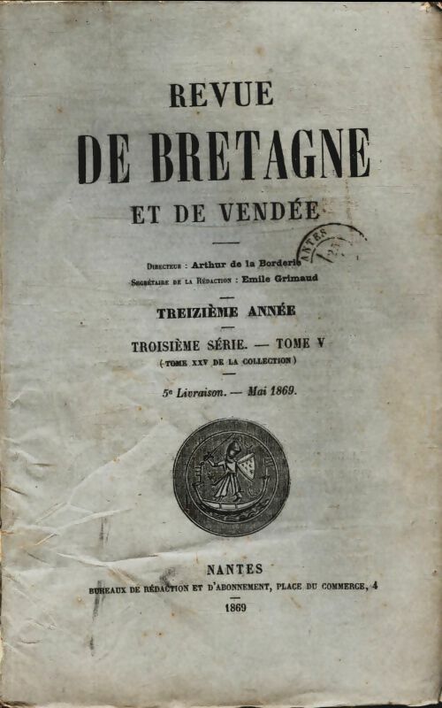 Livrenpoche : Revue de Bretagne et de Vendée 13e année 3e série Tome V 5e livraison - Collectif - Livre