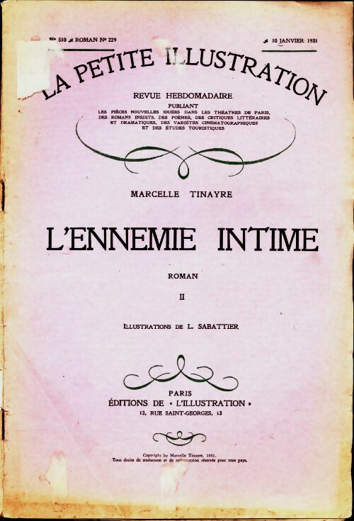 Livrenpoche : La petite illustration n°510 Roman n°229 : L'ennemie intime Tome II - Collectif - Livre