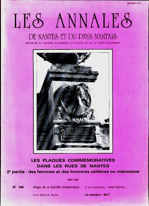 Livrenpoche : Les annales de Nantes et du pays nantais n°260 - Collectif - Livre