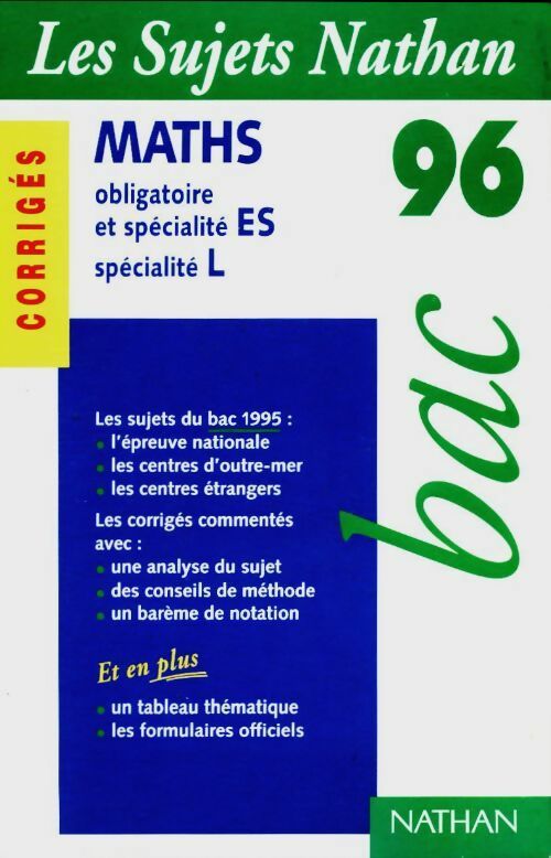 Livrenpoche : Maths Terminales ES, L Sujets corrigés 1996 - Collectif - Livre