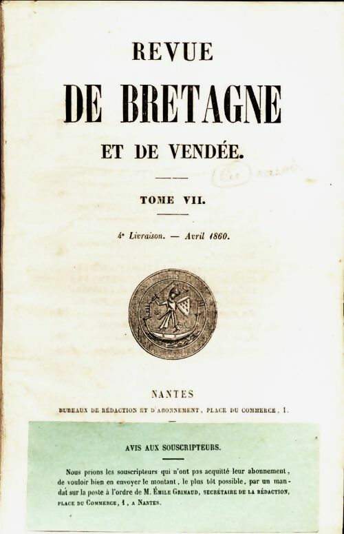 Livrenpoche : Revue de Bretagne et de Vendée 4e année Tome VII 4e livraison - Collectif - Livre