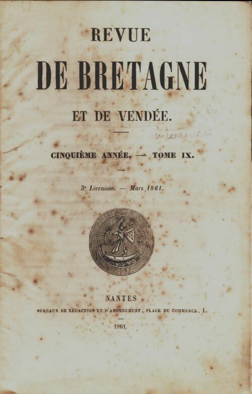 Livrenpoche : Revue de Bretagne et de Vendée 5e année Tome IX 5e livraison - Collectif - Livre