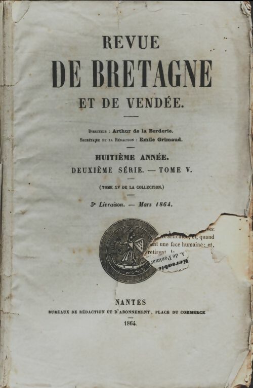 Livrenpoche : Revue de Bretagne et de Vendée 8e année 2e série Tome V 5e livraison - Collectif - Livre