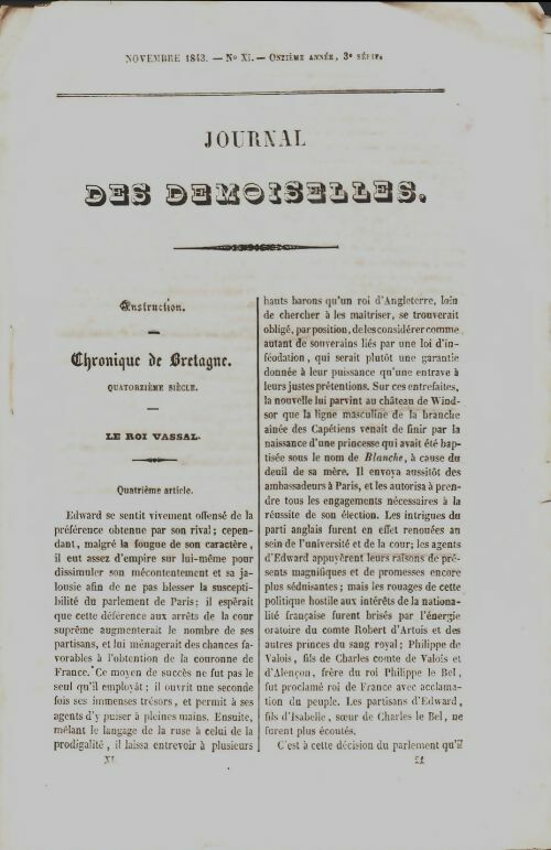 Livrenpoche : Journal des demoiselles n°XI 11e année, 3e série - Collectif - Livre