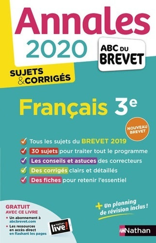 Livrenpoche : Français 3e Sujets & corrigés 2020 - Thomas Bouhours - Livre