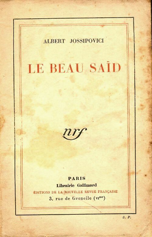 Livrenpoche : Le beau Said - Albert Josipovici - Livre
