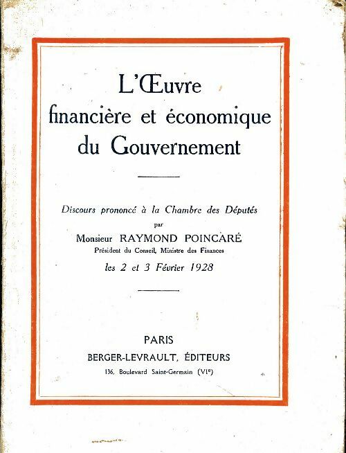 Livrenpoche : L'oeuvre financière et économique du gouvernement - Raymond Poincaré - Livre