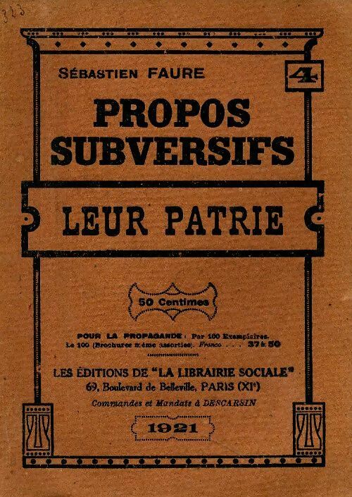 Livrenpoche : Leur patrie - Sébastien Faure - Livre