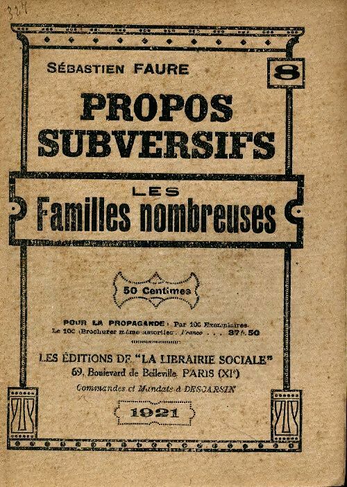 Livrenpoche : Les familles nombreuses - Sébastien Faure - Livre
