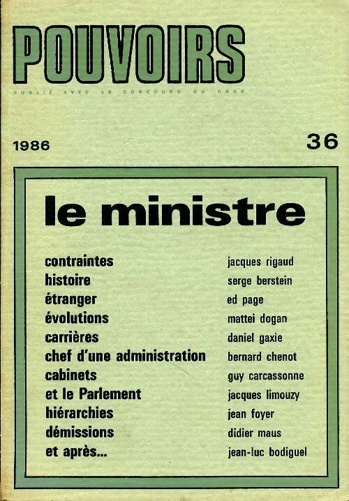Livrenpoche : Pouvoirs n°36 : Le ministre - Collectif - Livre