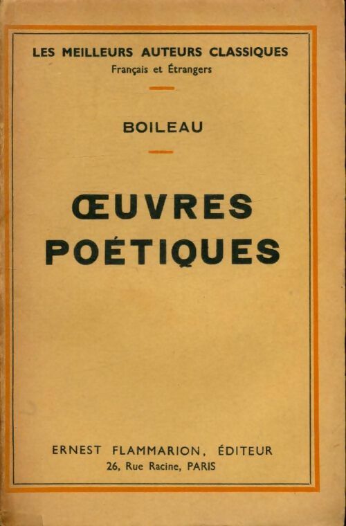 OEuvres poétiques - Nicolas Boileau -  Les meilleurs auteurs classiques - Livre