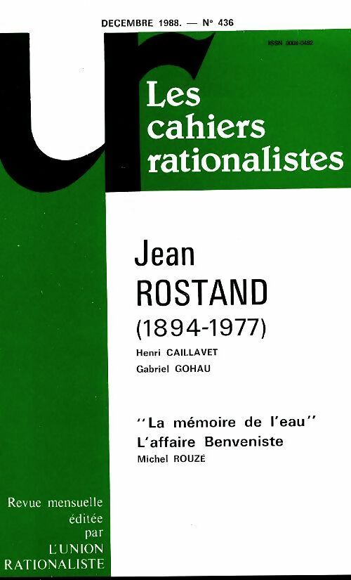 Livrenpoche : Les cahiers rationalistes n°436 : Jean Rostand - Collectif - Livre