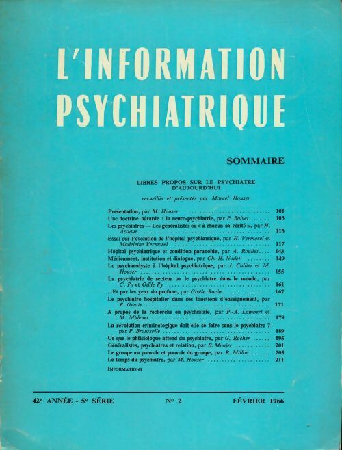 Livrenpoche : L'information psychiatrique 42e année 5e série n°2 - Collectif - Livre